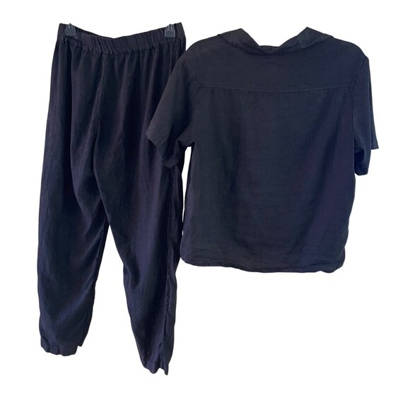 Mate The Label Womens Pants and Top Set Size Medium Black Tapered Leg Pure Linen - Picture 2 of 8